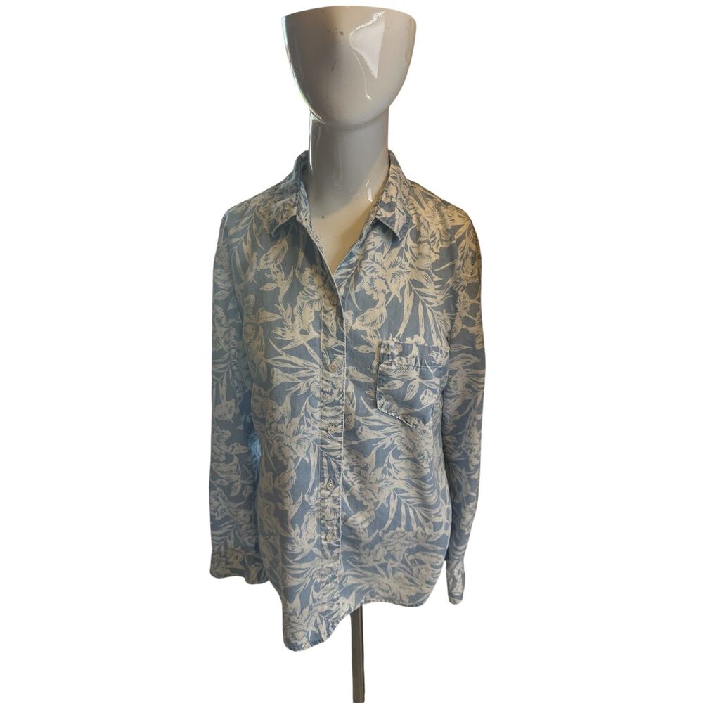 Tommy Bahama Women's Shirt Button Down with Pocket Sz S/P White & Blue